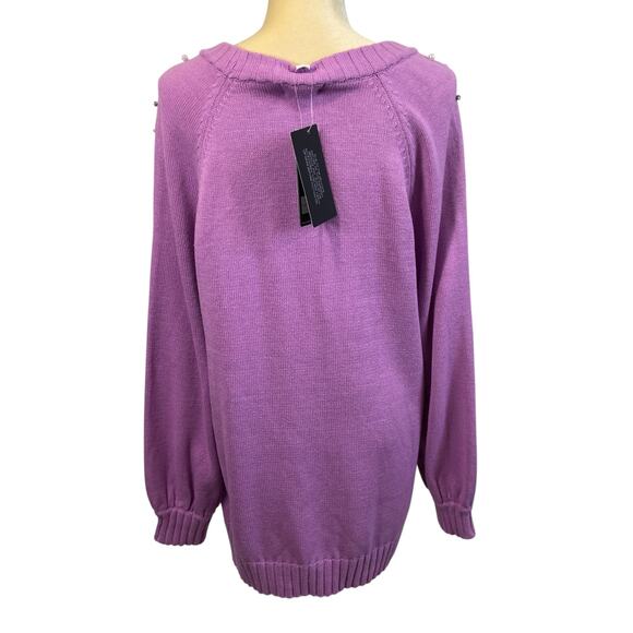 Karl Lagerfeld Purple Long Sleeves Embellished Sweater Large New With Tag - Picture 4 of 9